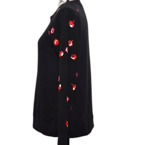 Kate Spade Cherry Blossom Jacquard Sleeve Sweater S Black Crewneck Knit Pullover - Picture 3 of 11